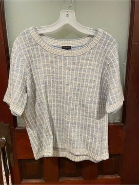Talbots Blue and White Short-Sleeve Sweater